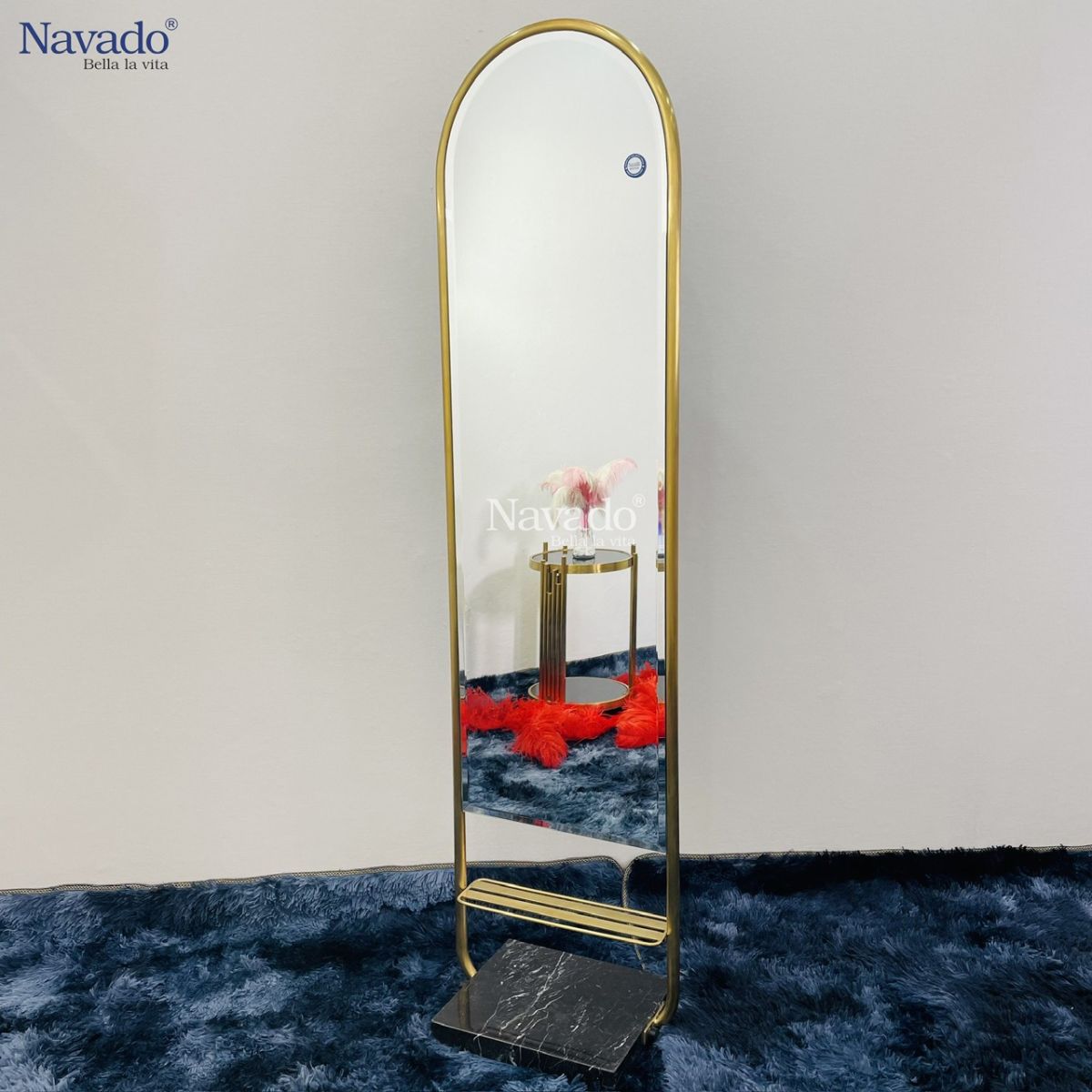 Full body floor standing mirror with gold frame