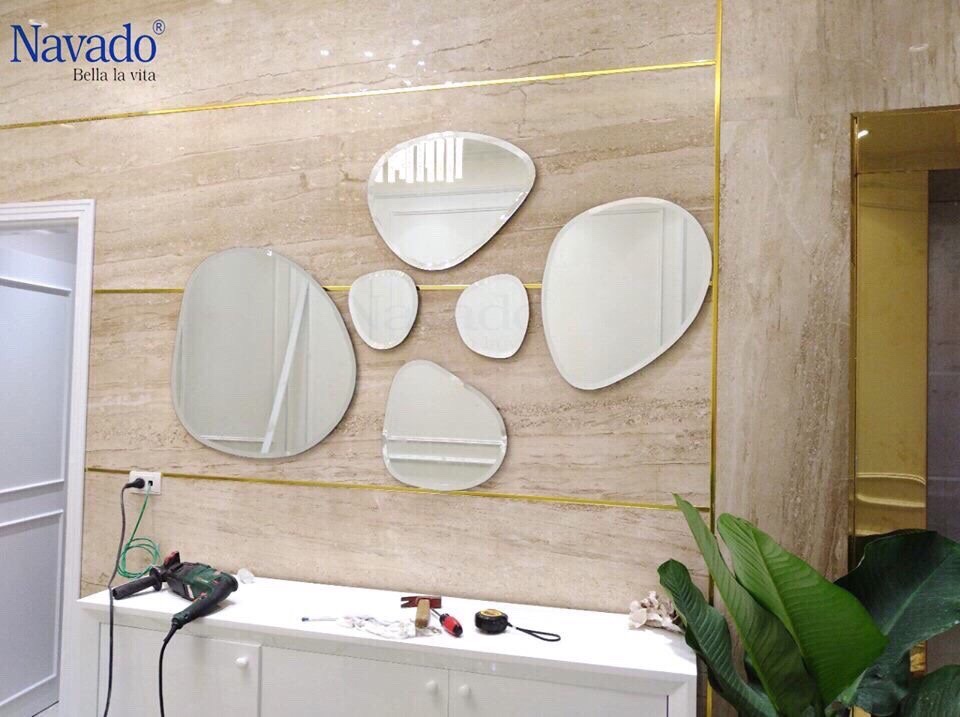 high-end living room wall decoration mirror model stone beach