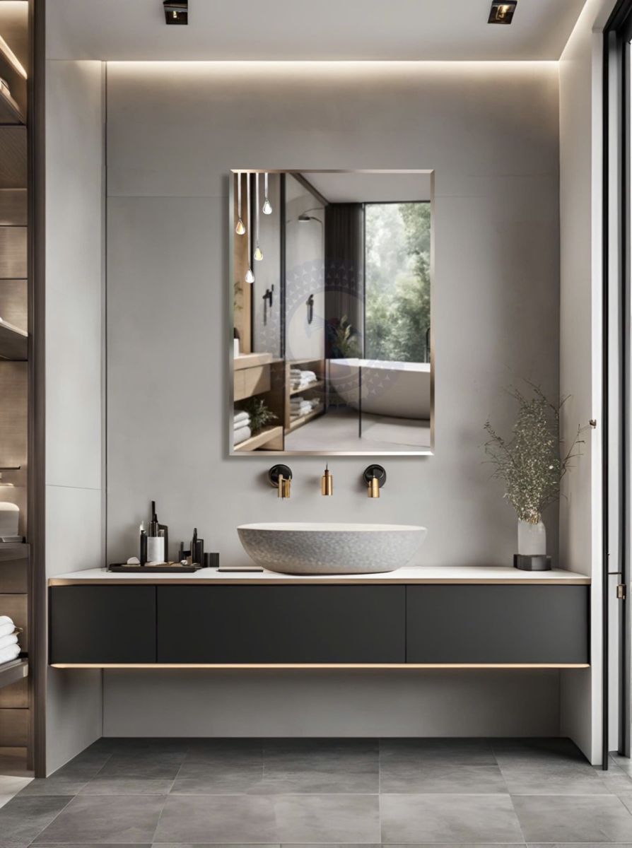 Rectangular bathroom wall art mirror