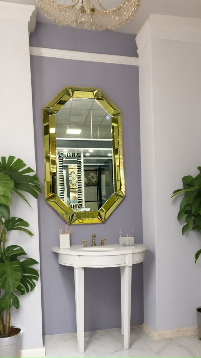 Gold frame bathroom wall art mirror