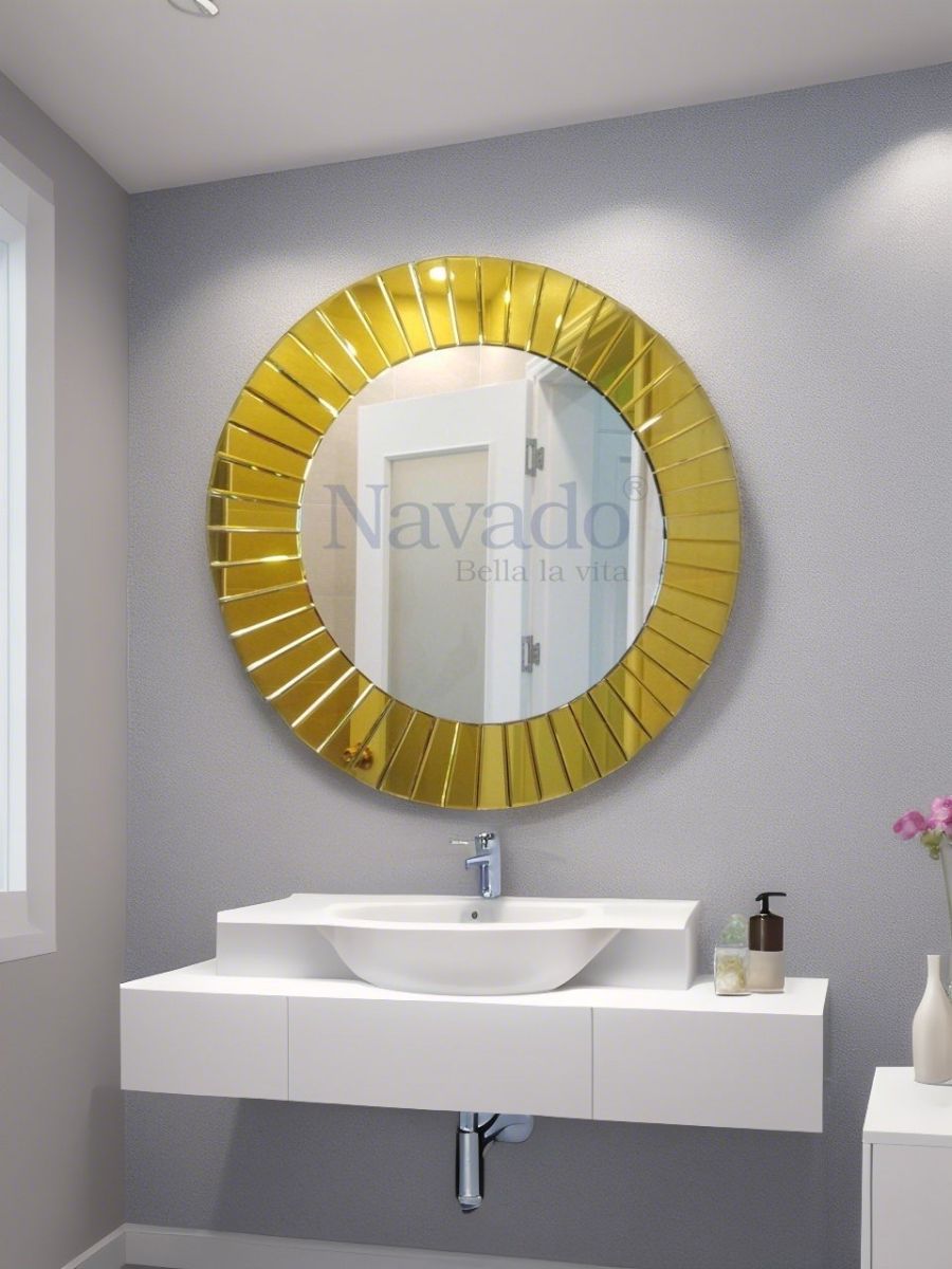 Round gold frame art bathroom wall mirror