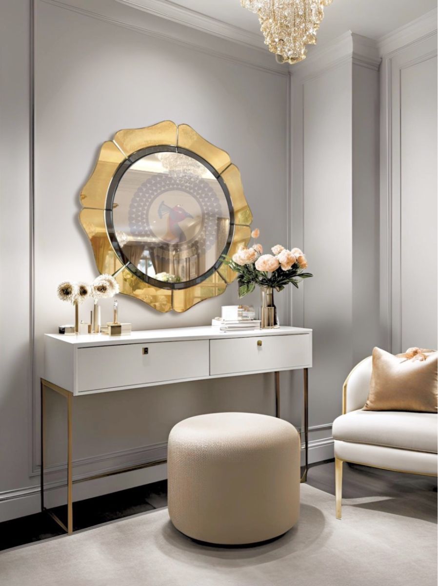 Gold frame round bathroom wall art mirror