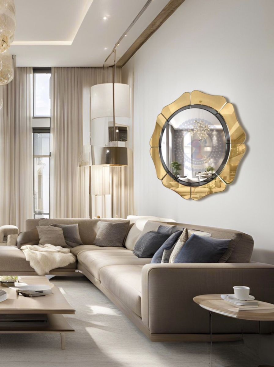 Gold frame round bathroom wall art mirror