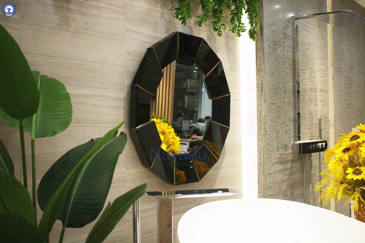 King Black NAV 2036NT Round Black Frame Art Bathroom Wall Mirror