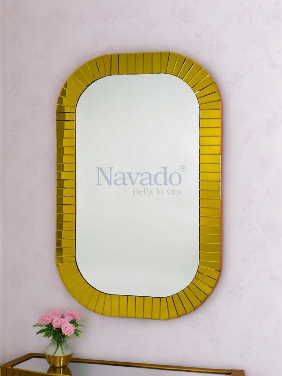 Rectangular gold frame bathroom mirror