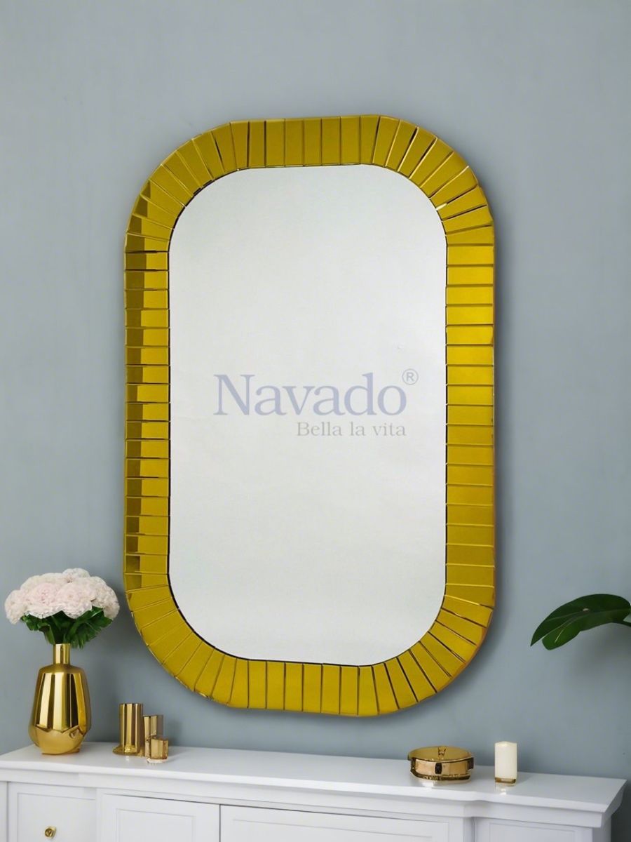 Rectangular gold frame bathroom mirror