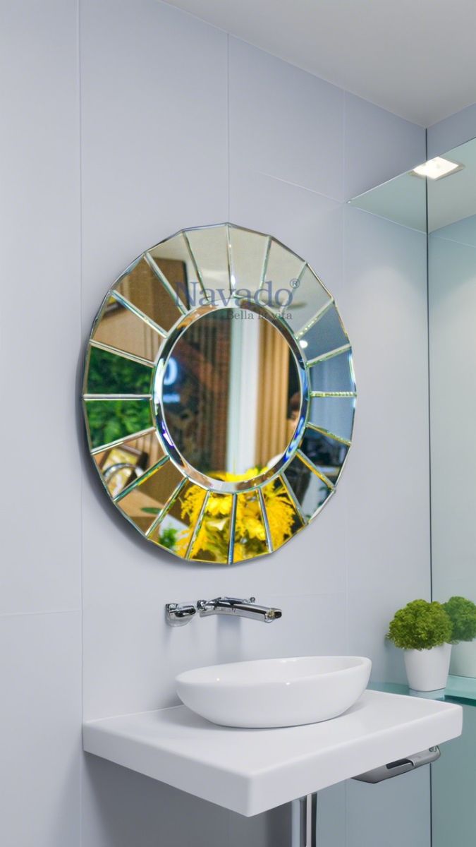 Round art mirror for bathroom