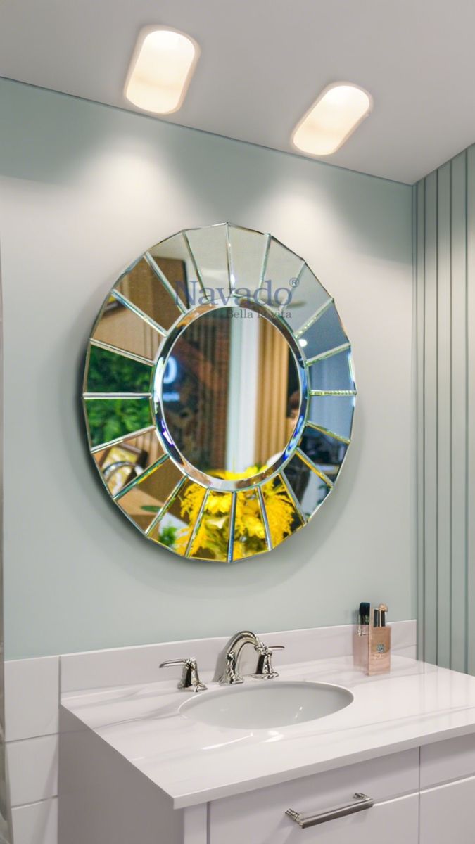 Round art mirror for bathroom