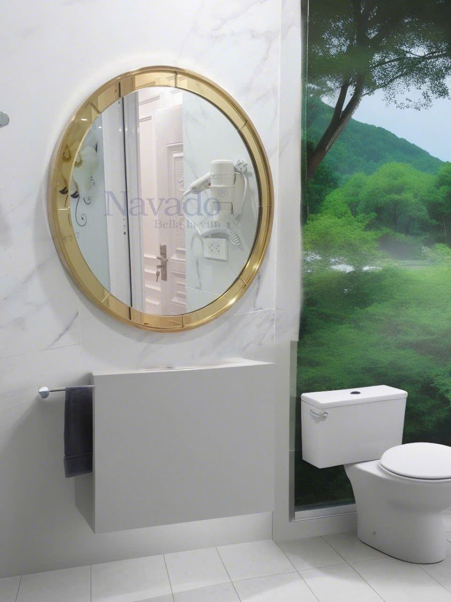 Gold stainless steel frame bathroom wall mirror