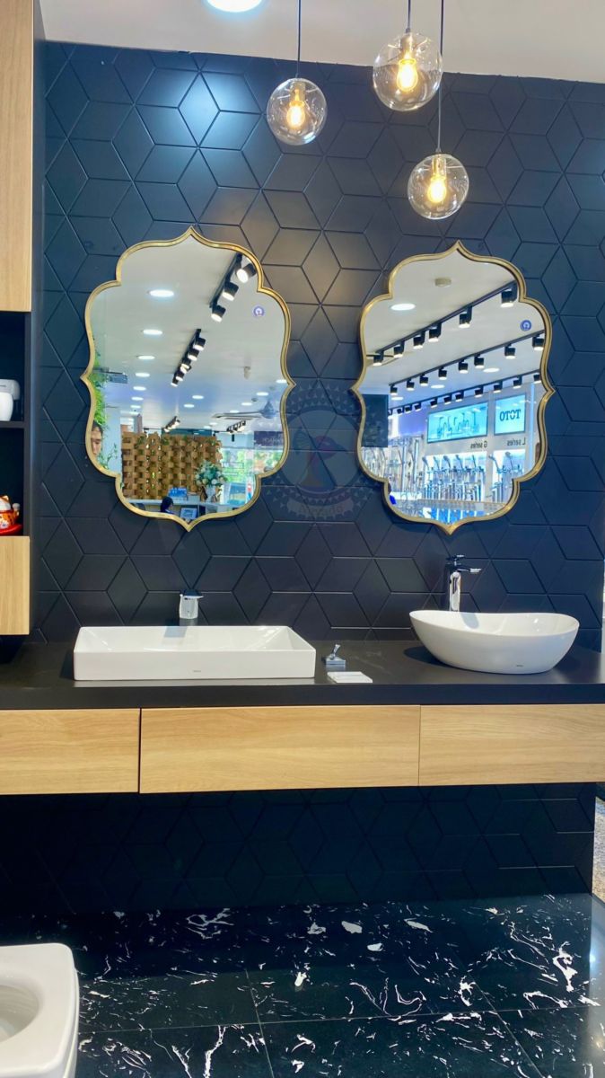 Gold metal frame bathroom wall mirror