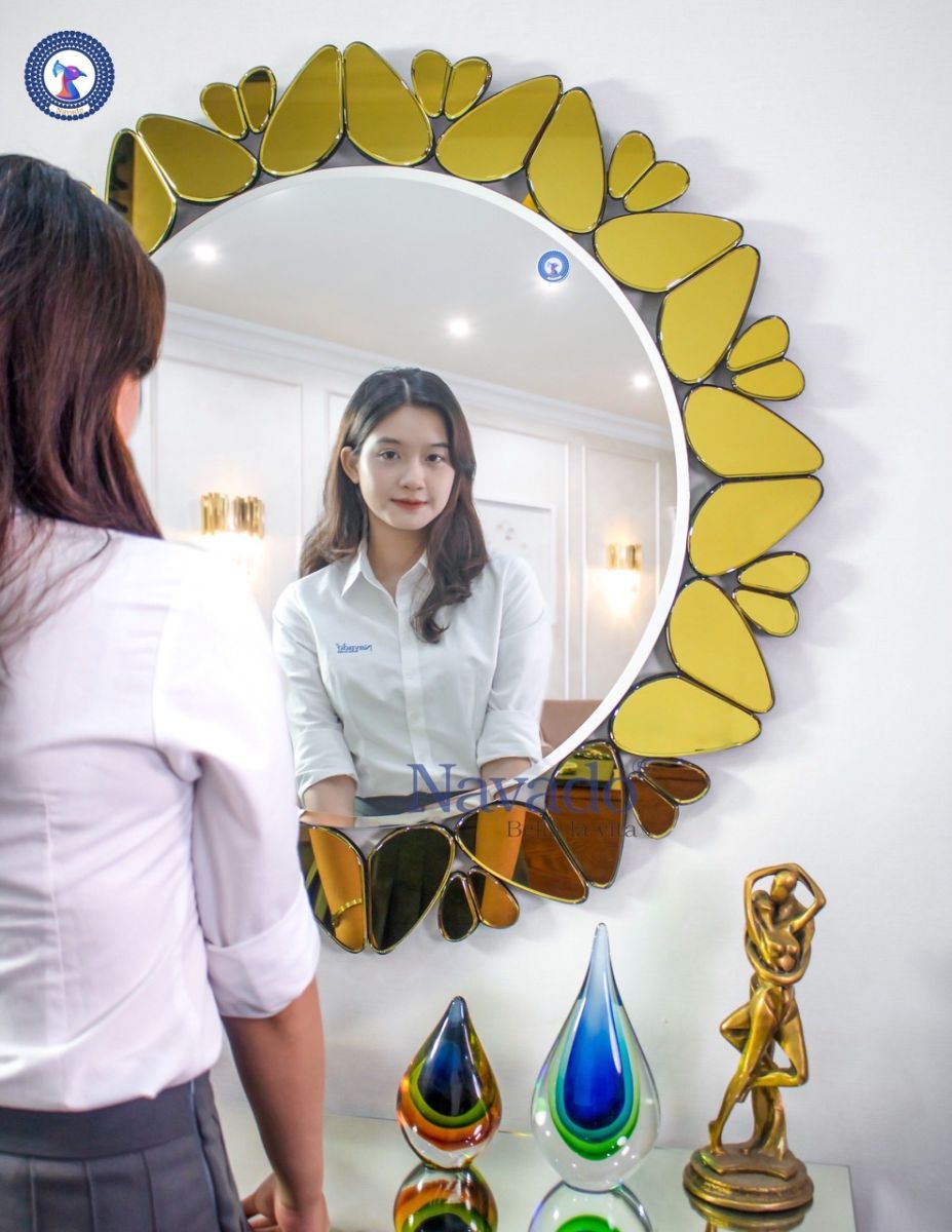 Gold Art Beaded Bathroom Wall Mirror