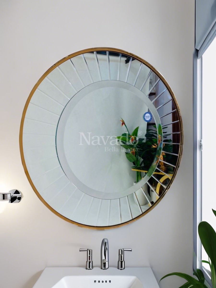 Round gold metal frame bathroom wall mirror