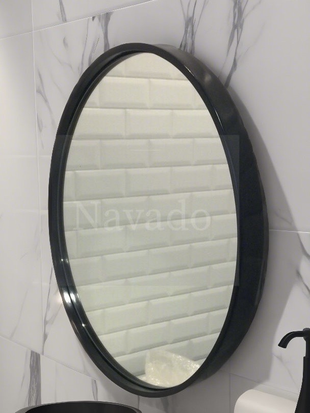 Round black metal frame bathroom wall mirror