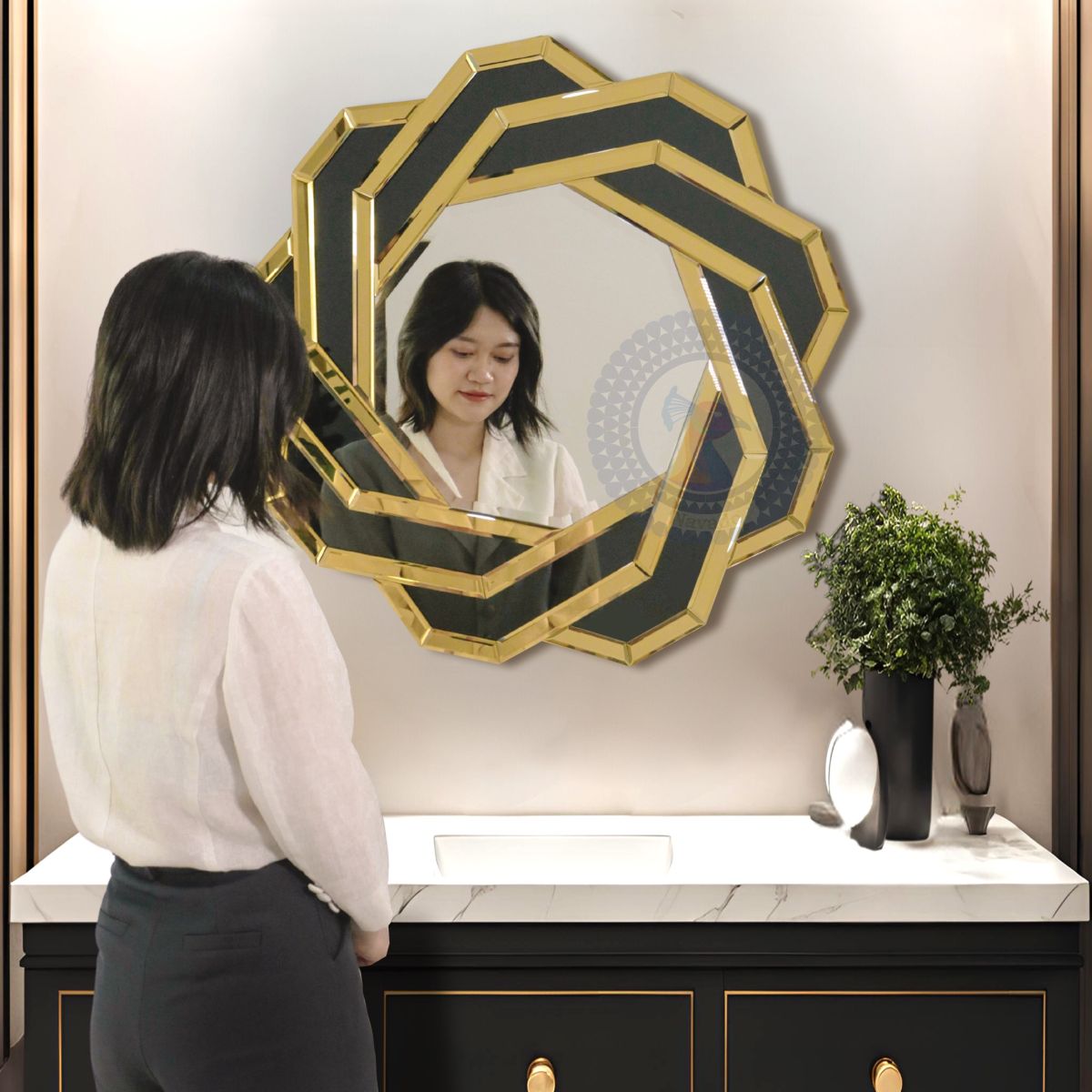 Round mirror wall art dressing table