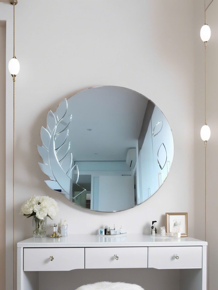 hand made leaf-shaped vanity mirror