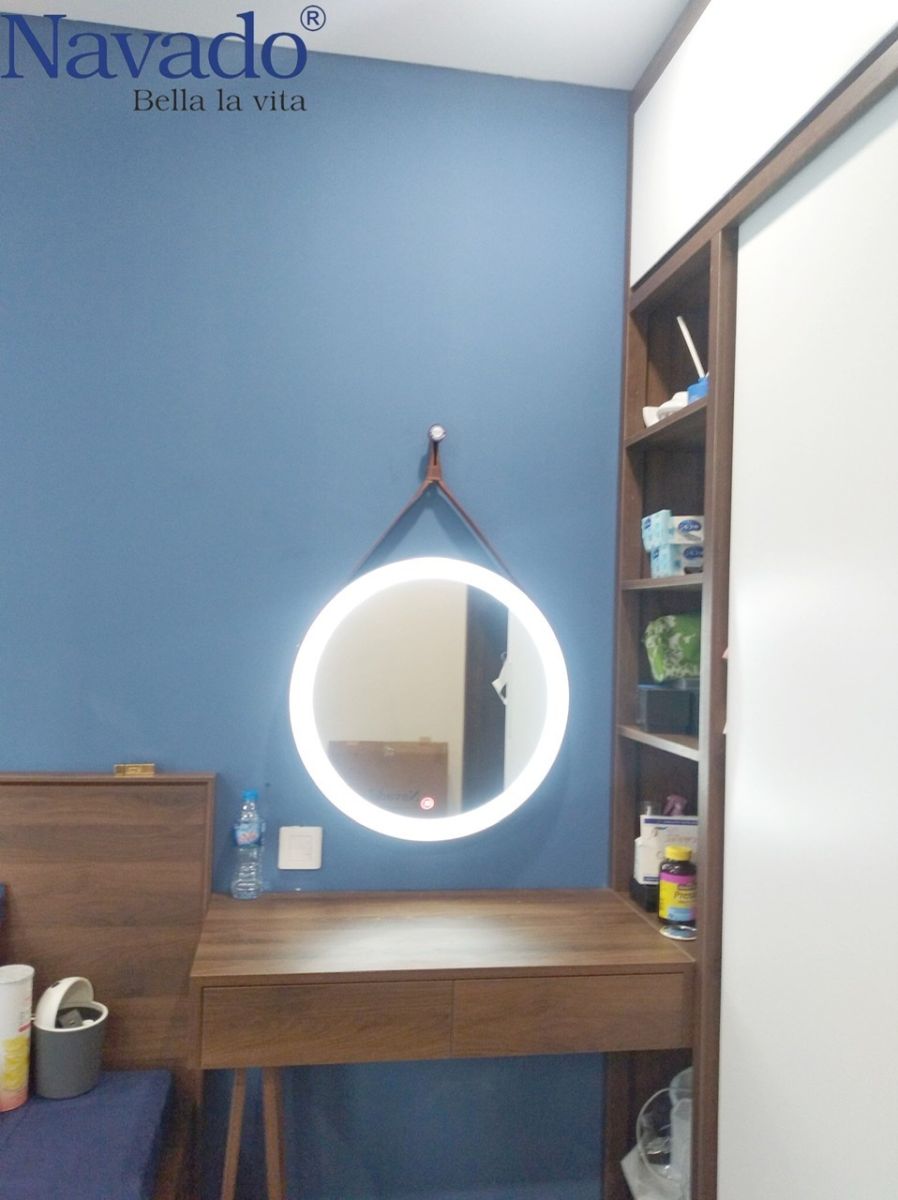 Round wall Vanity Mirror leather led