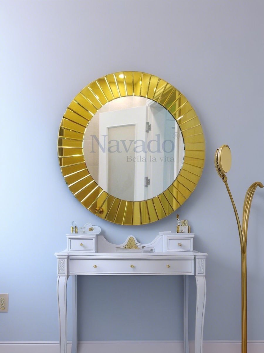 Round makeup mirror with gold art frame