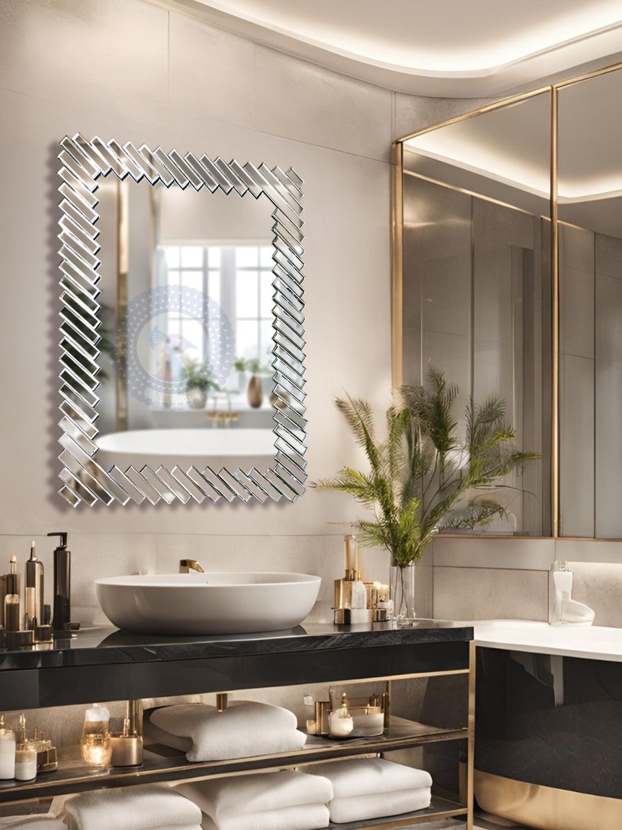 Rectangular Bathroom Mirror with Art Frame Decoration