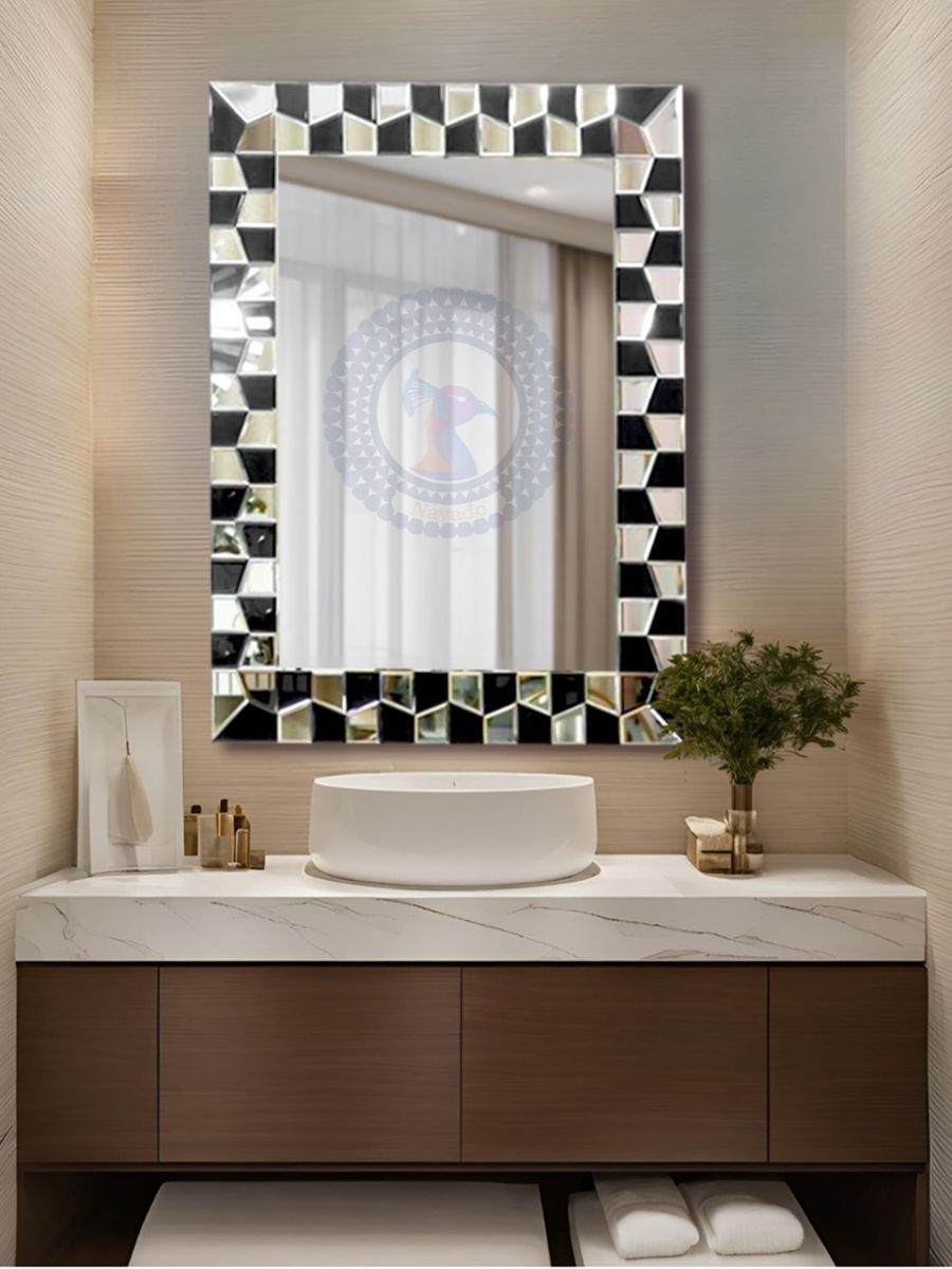 wall mounted bathroom mirror with art frame