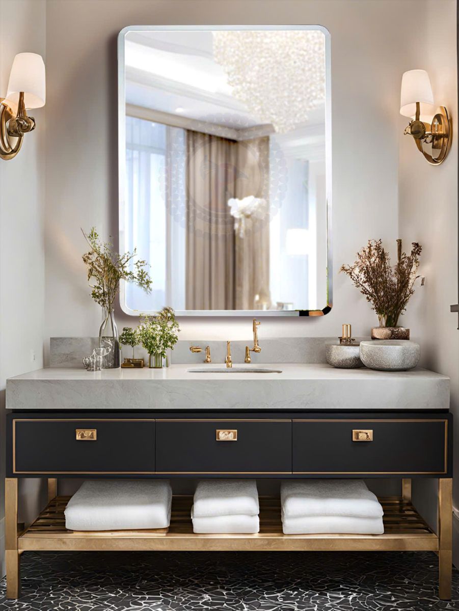 Wall bathroom mirror artistically-polished