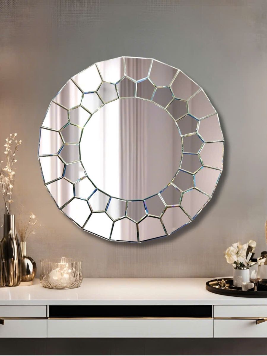 Artistic Hand-Grinded Round Vanity Mirror