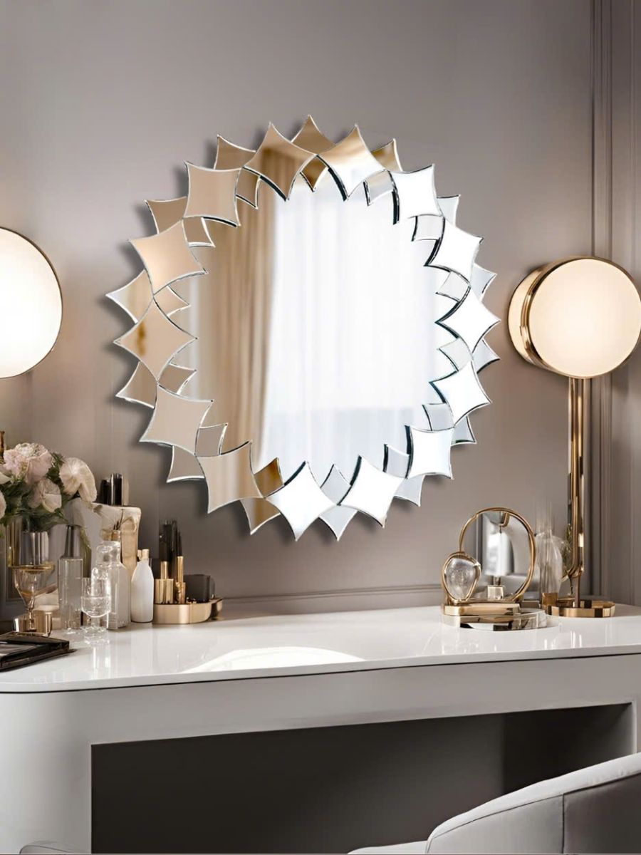 Artistic Hand-Grinded Round Vanity Mirror