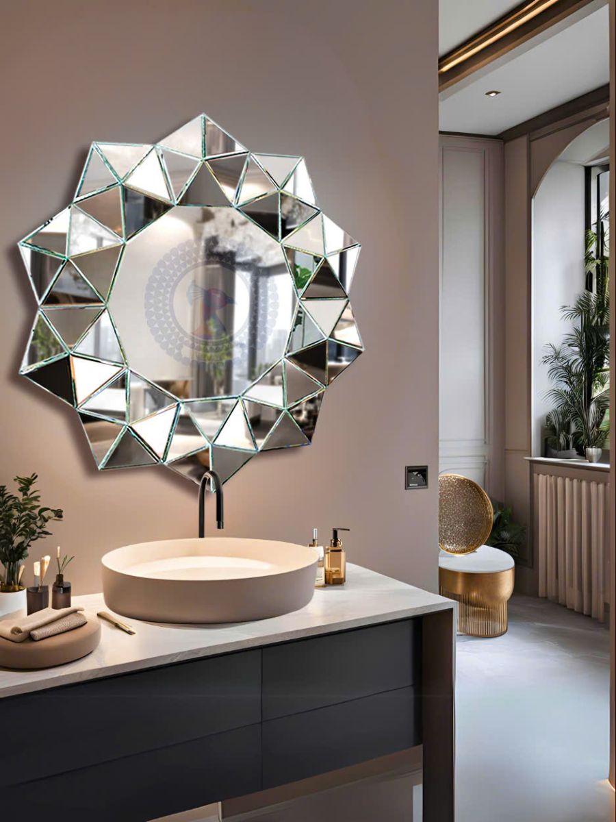 Artistic framed wall bathroom mirror