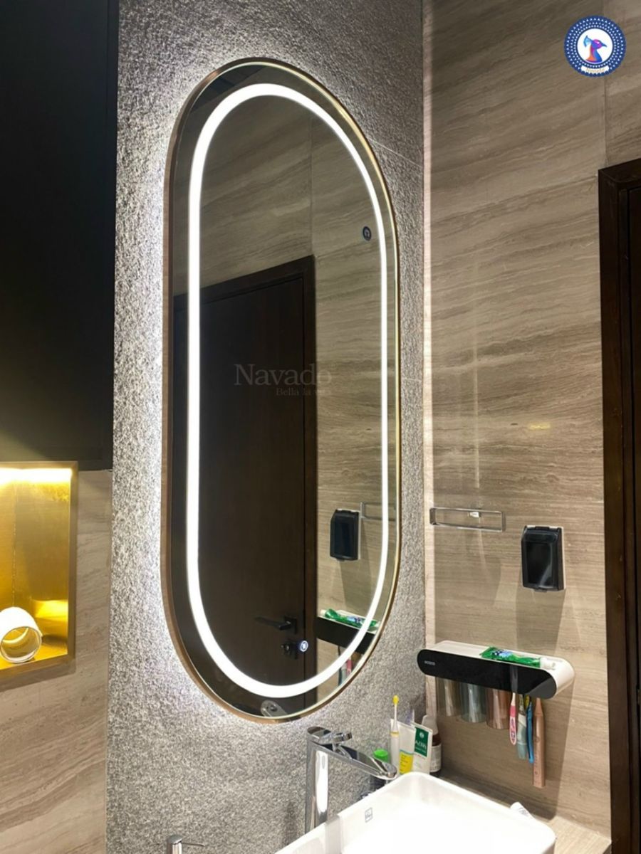 Bathroom wall mirror stainless steel frame led light